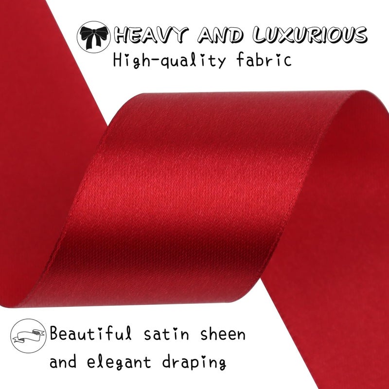 Riunbb Deep red Solid Satin Ribbon 1-1/2 Inch 50 Yards Solid Polyester Fabric Ribbon for Gift Wrapping Wedding Christmas Baby Shower Birthday Party Decoration Handmade Immortal Flower Craft - Image 5